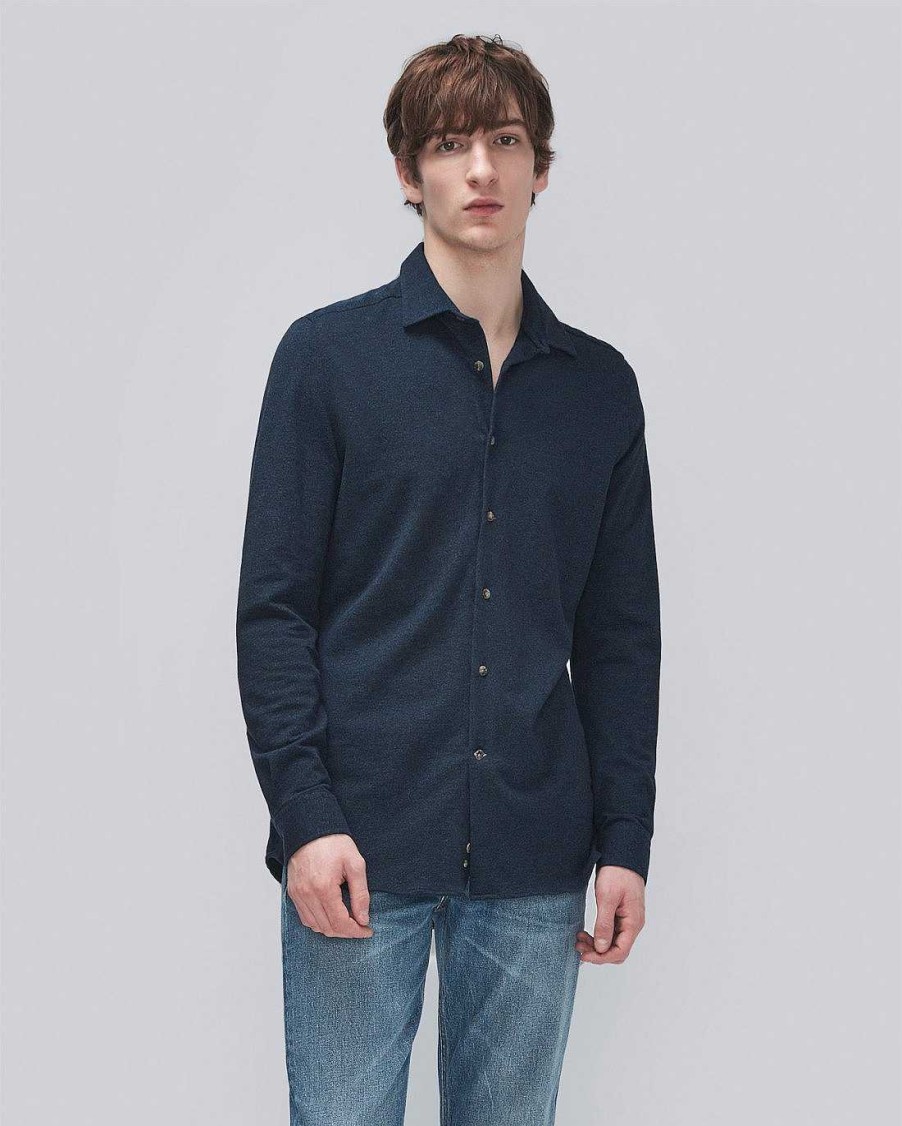 Uomo 7 For All Mankind Camicie | Abbottonatura Interna In Maglia Pique Marina Militare