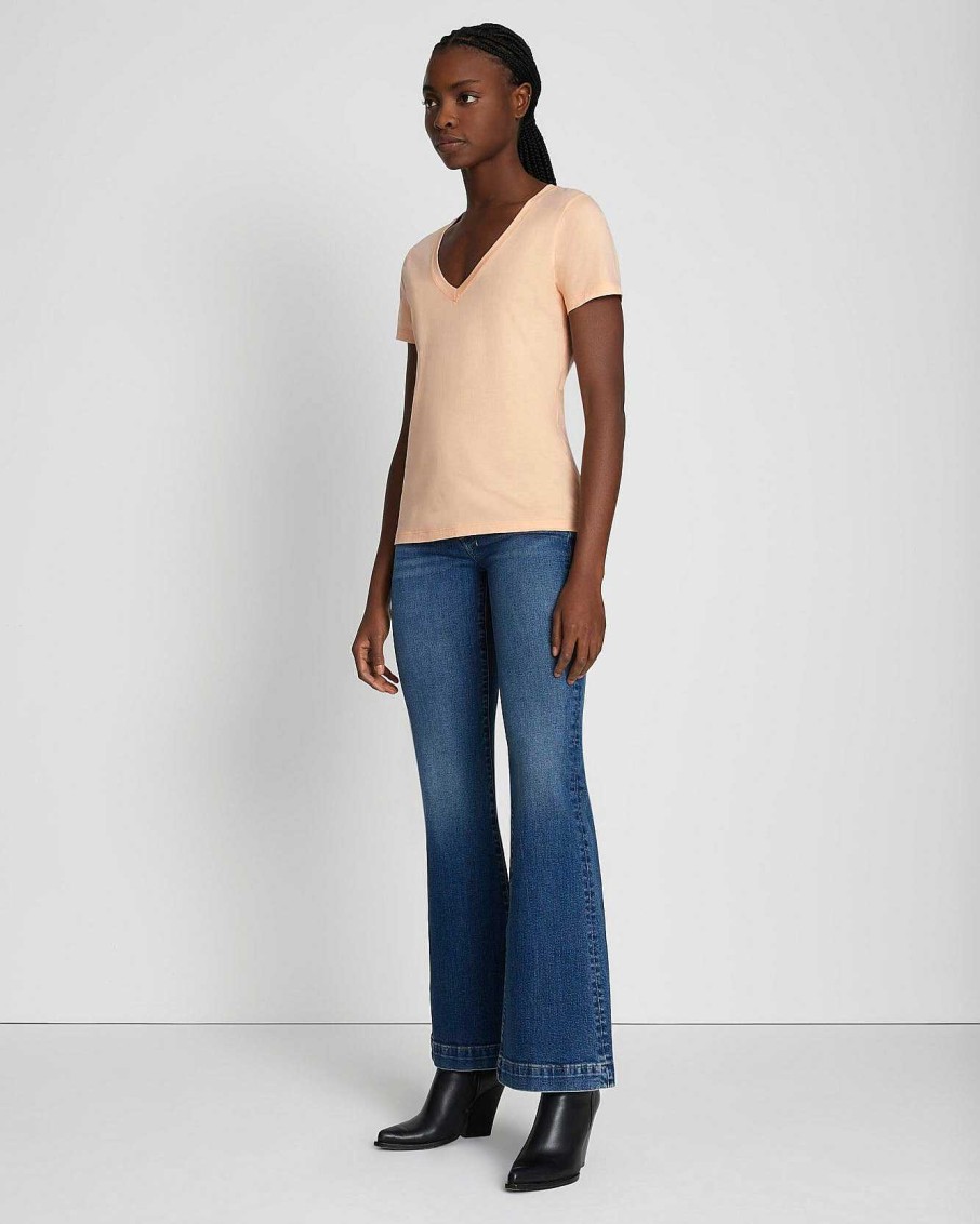 Donne 7 For All Mankind Cime | T-Shirt Con Scollo A V Easy In Cotone Pima Tramonto Nella Prateria