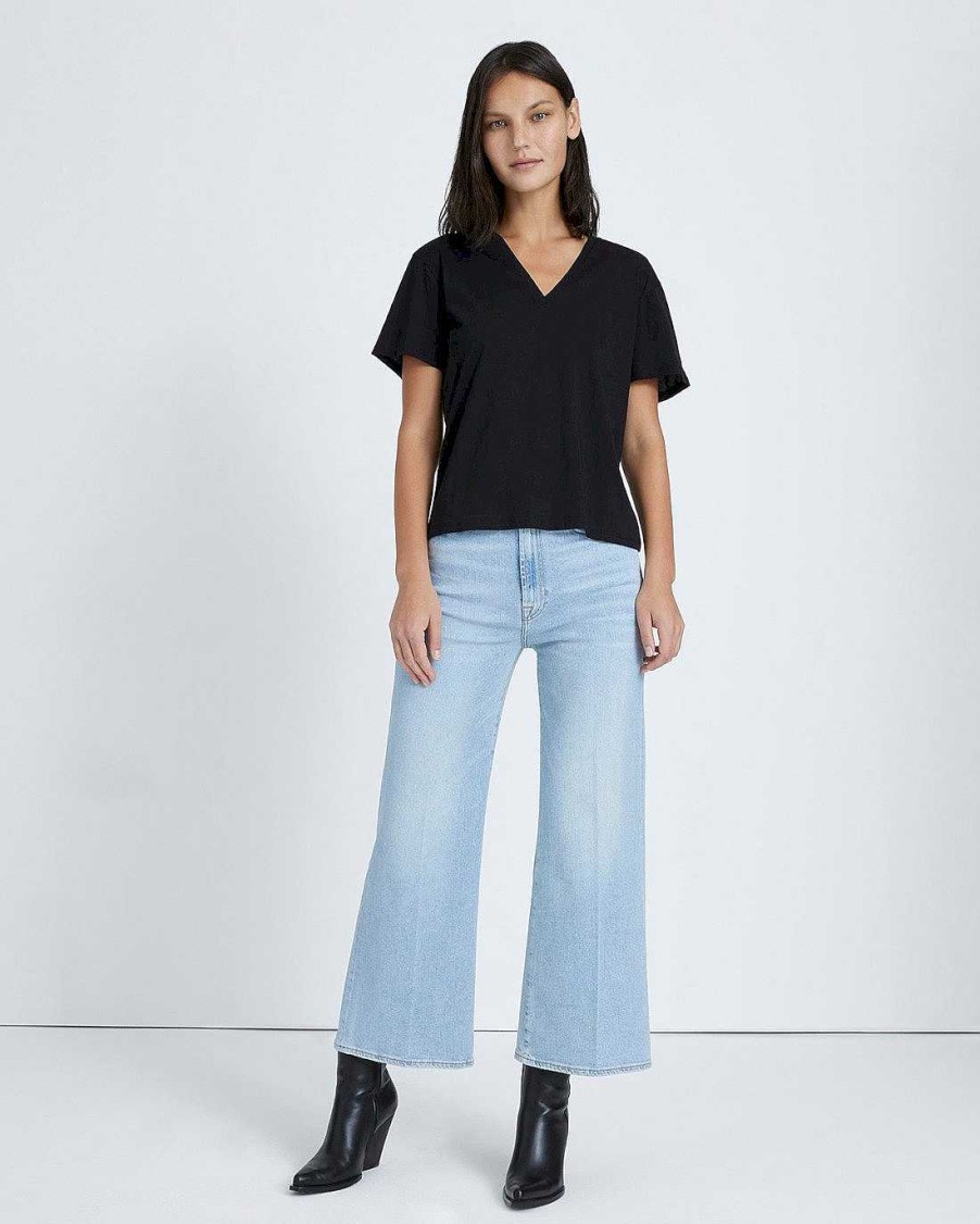 Donne 7 For All Mankind Cime | T-Shirt Con Scollo A V Nero