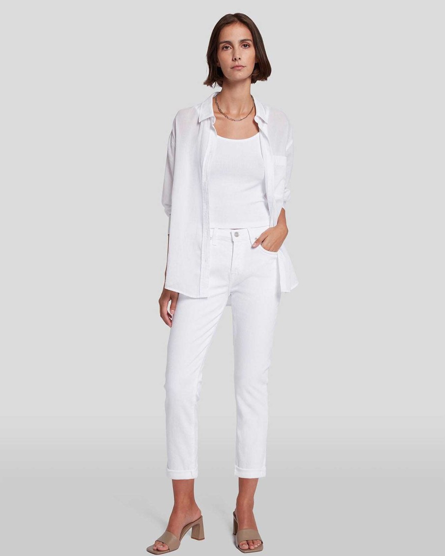 Donne 7 For All Mankind Jeans | Josefina In Twill Rotto In Bianco Bk Twl Wht