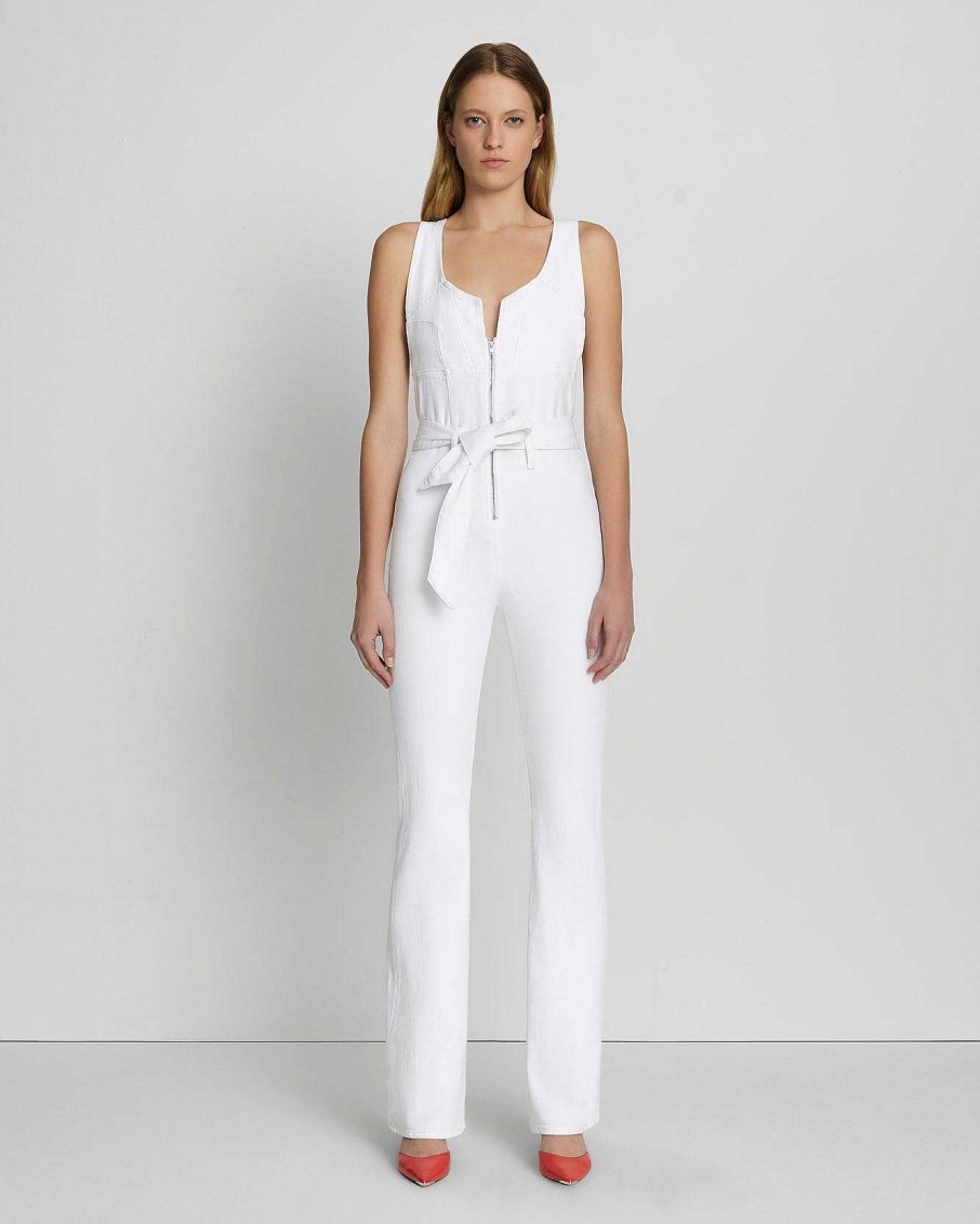 Donne 7 For All Mankind Jeans | Tuta Svasata Con Zip Frontale Bianco Brillante