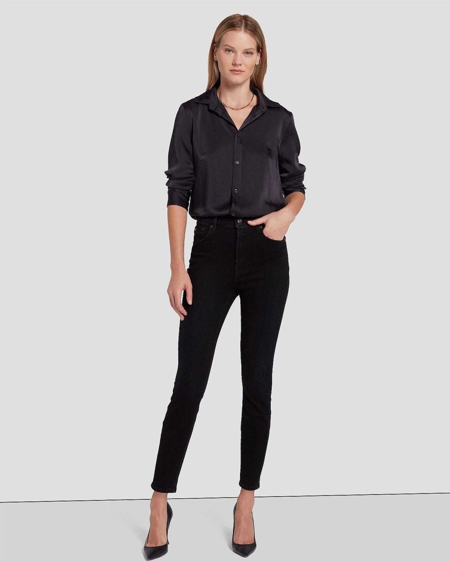 Donne 7 For All Mankind Jeans | Vita Alta Caviglia Skinny Dentro Rosa Nera