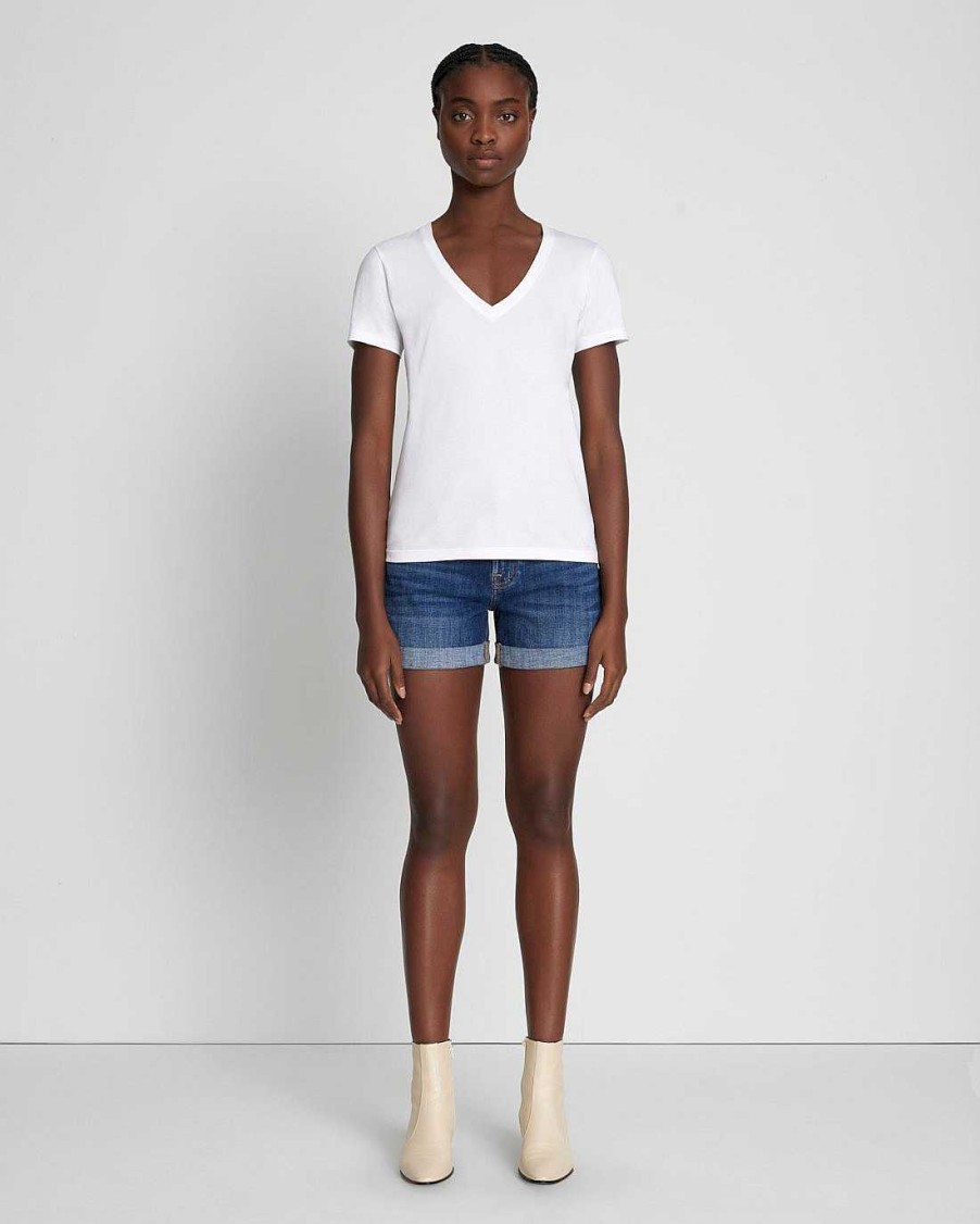 Donne 7 For All Mankind Cime | T-Shirt Con Scollo A V Easy In Cotone Pima Bianco Ottico