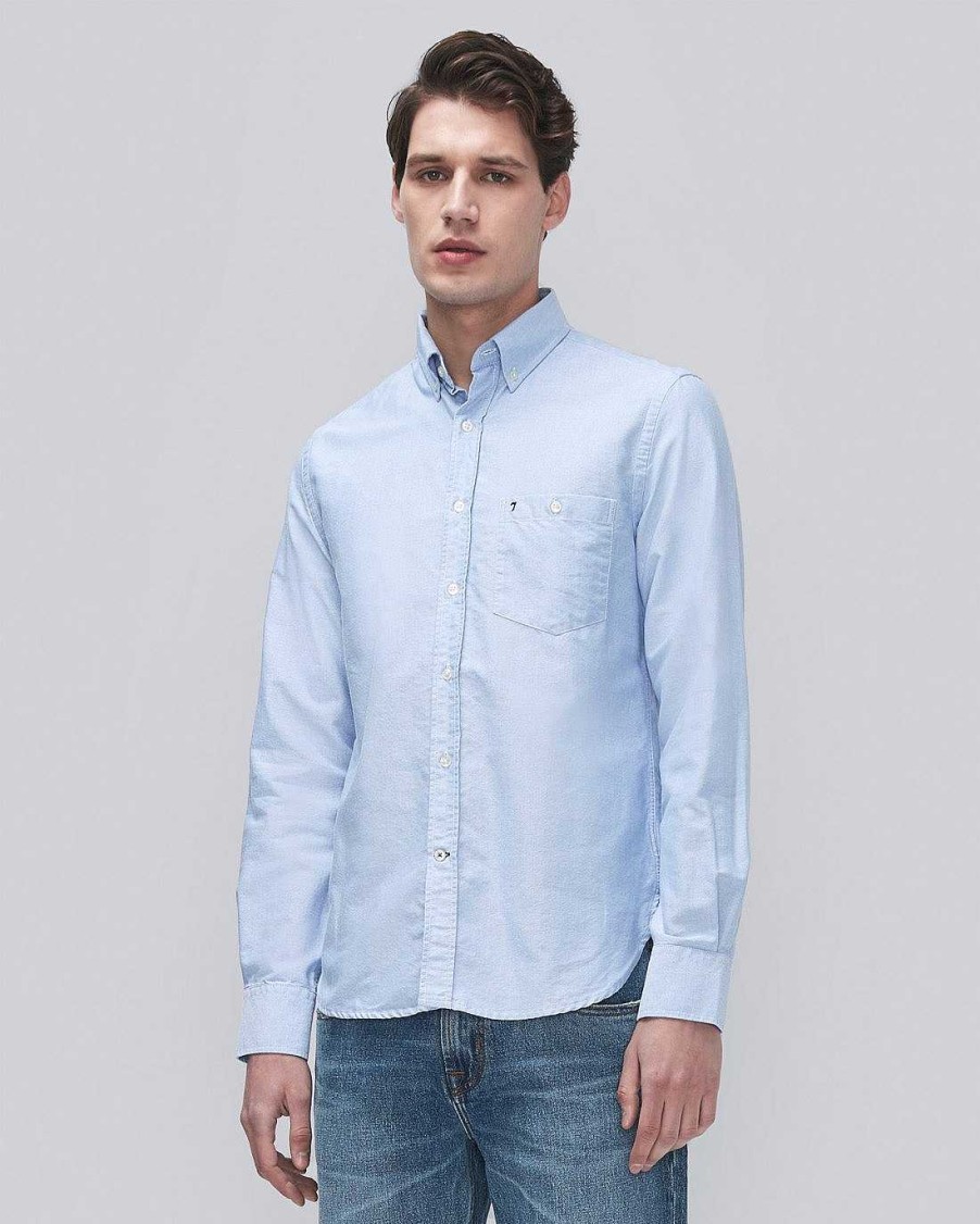 Uomo 7 For All Mankind Camicie | Camicia Oxford Dentro Azzurro