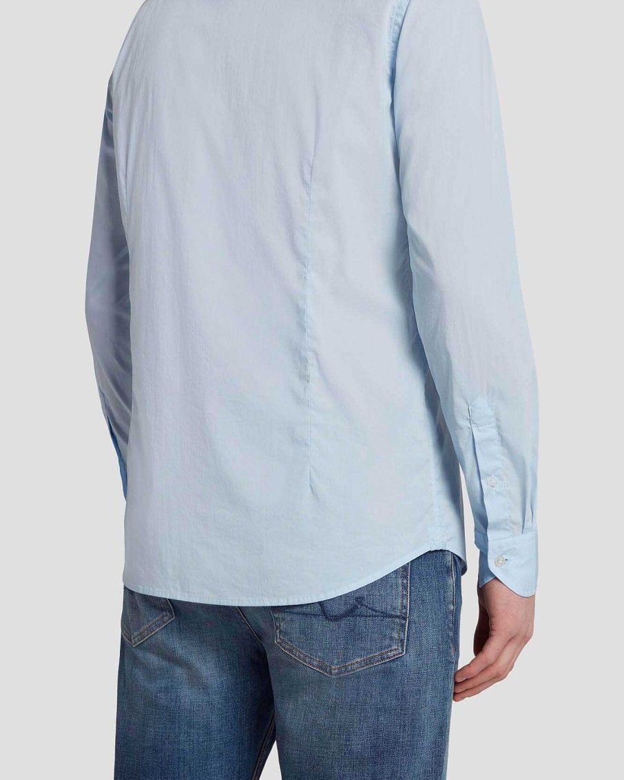 Uomo 7 For All Mankind Camicie | Camicia In Popeline A Maniche Lunghe Azzurro