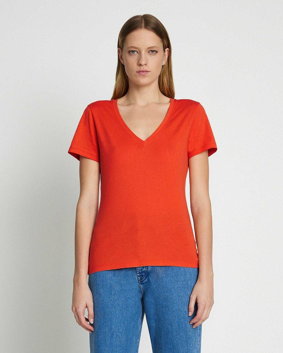 Donne 7 For All Mankind Cime | T-Shirt Con Scollo A V Easy In Cotone Pima Koi