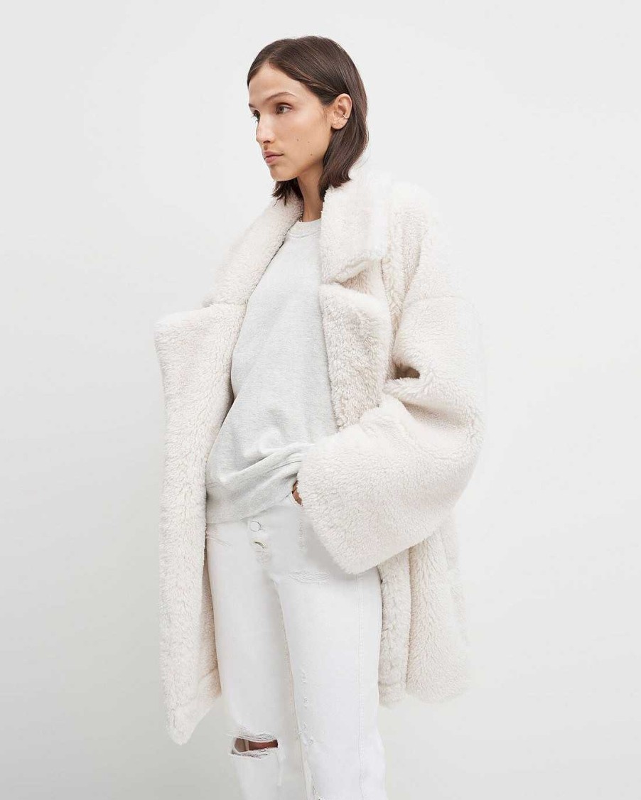 Donne 7 For All Mankind Giacche E Cappotti | Cappotto Accogliente In Shearling Avorio