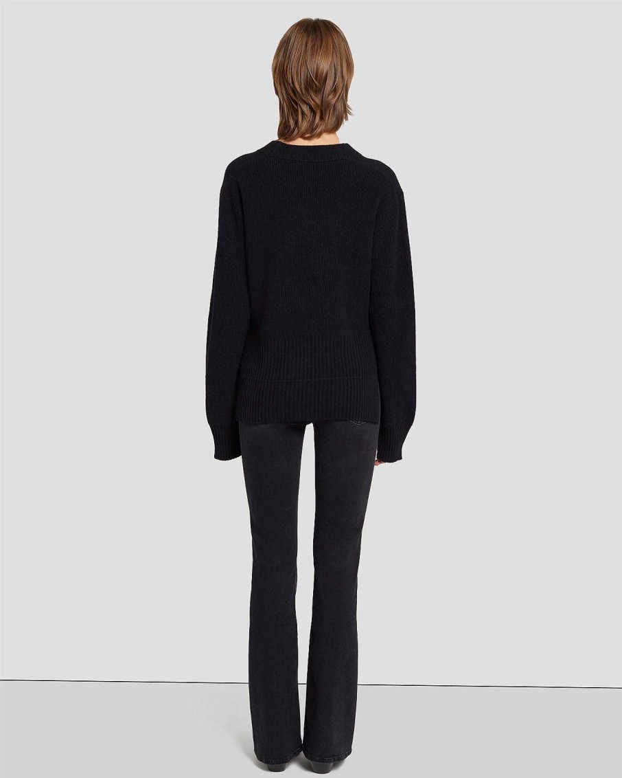 Donne 7 For All Mankind Maglioni | Cardigan In Cashmere Dentro Nero