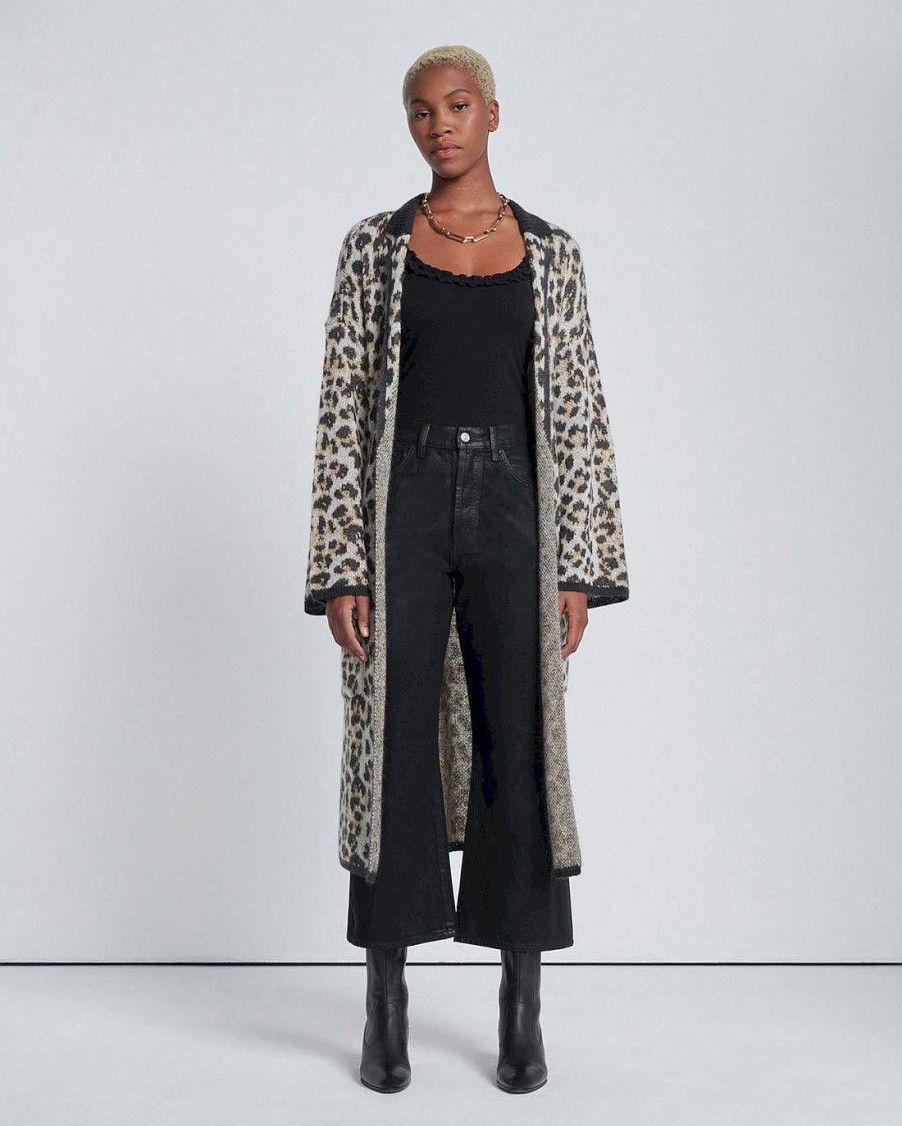 Donne 7 For All Mankind Maglioni | Cardigan Maglione Lungo Jacquard Dentro Leopardo