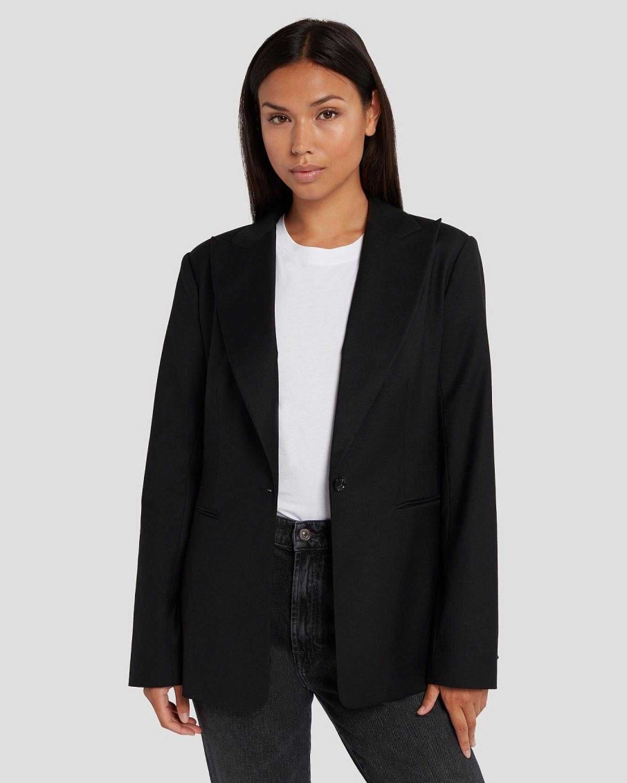 Donne 7 For All Mankind Giacche E Cappotti | Blazer Monopetto Dentro Nero