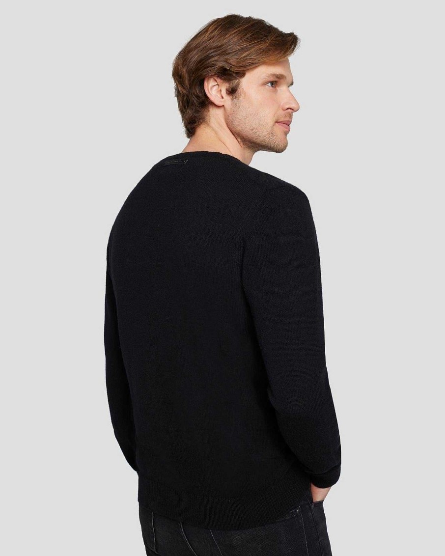 Uomo 7 For All Mankind Maglioni | Girocollo Con Intarsi In Lana E Cashmere Nero