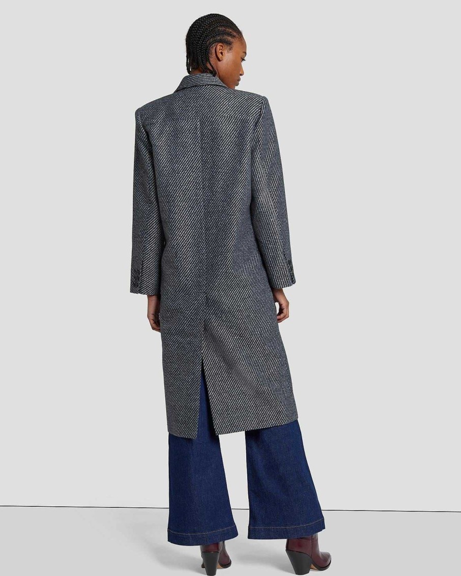 Donne 7 For All Mankind Giacche E Cappotti | Cappotto Bicolore A Righe Grigio