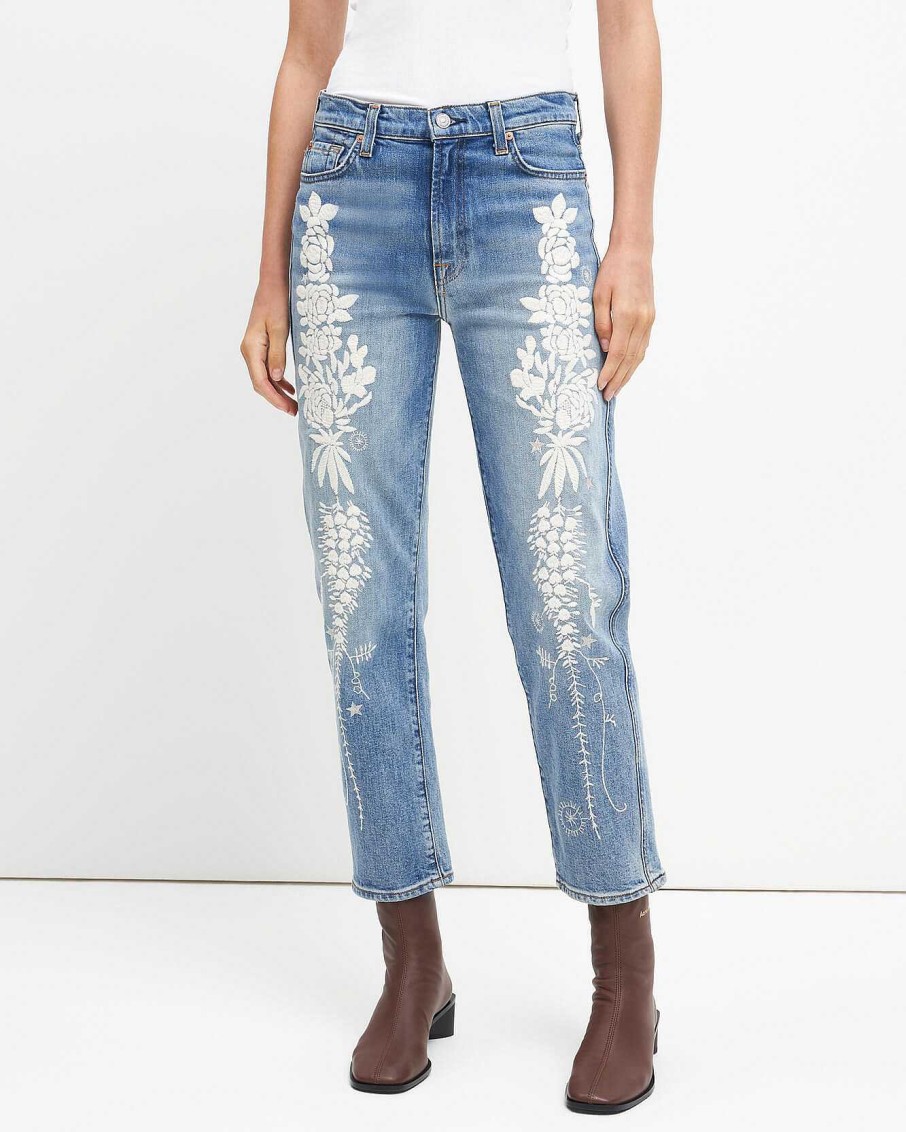 Donne 7 For All Mankind Jeans | Easy Slim Con Ricamo Floreale Dentro Ventura