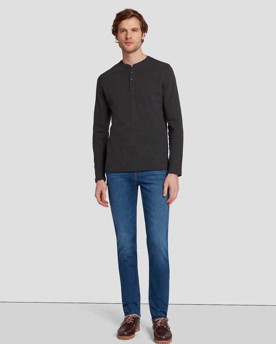 Uomo 7 For All Mankind Magliette | Henley A Maniche Lunghe Blu Navale