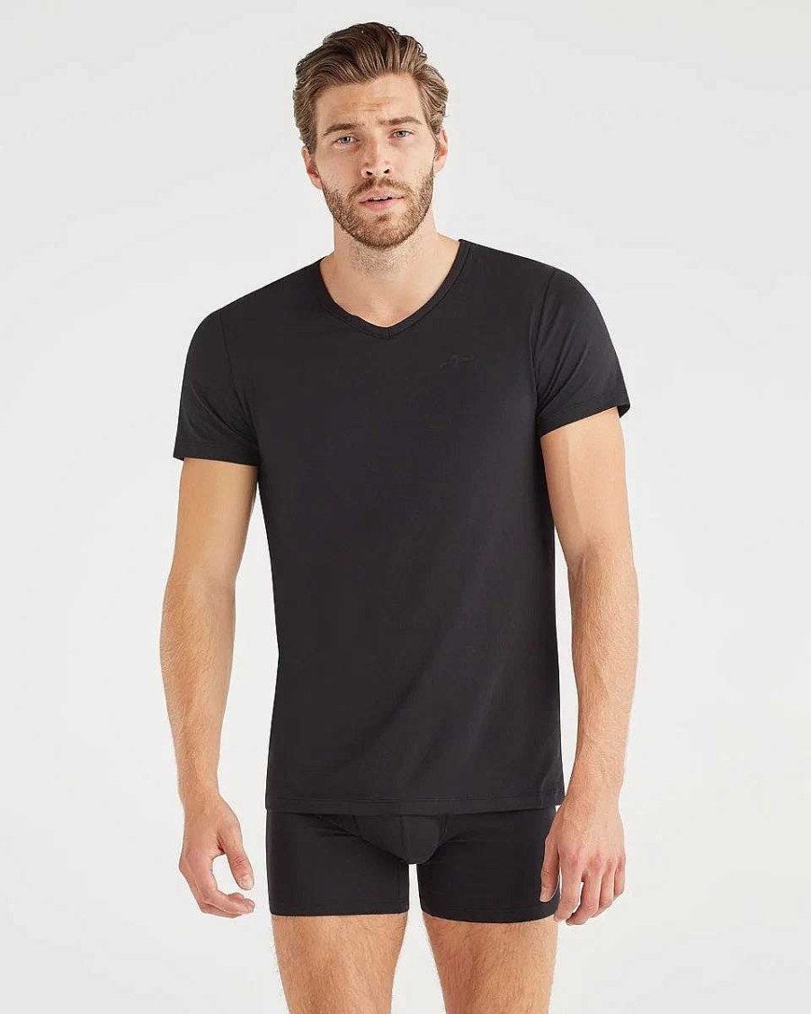 Uomo 7 For All Mankind Magliette | Confezione Da 2 Magliette Con Scollo A V Nero