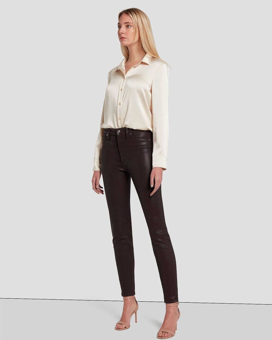 Donne 7 For All Mankind Jeans | Skinny Alla Caviglia A Vita Alta In Spalmato Cioccolato