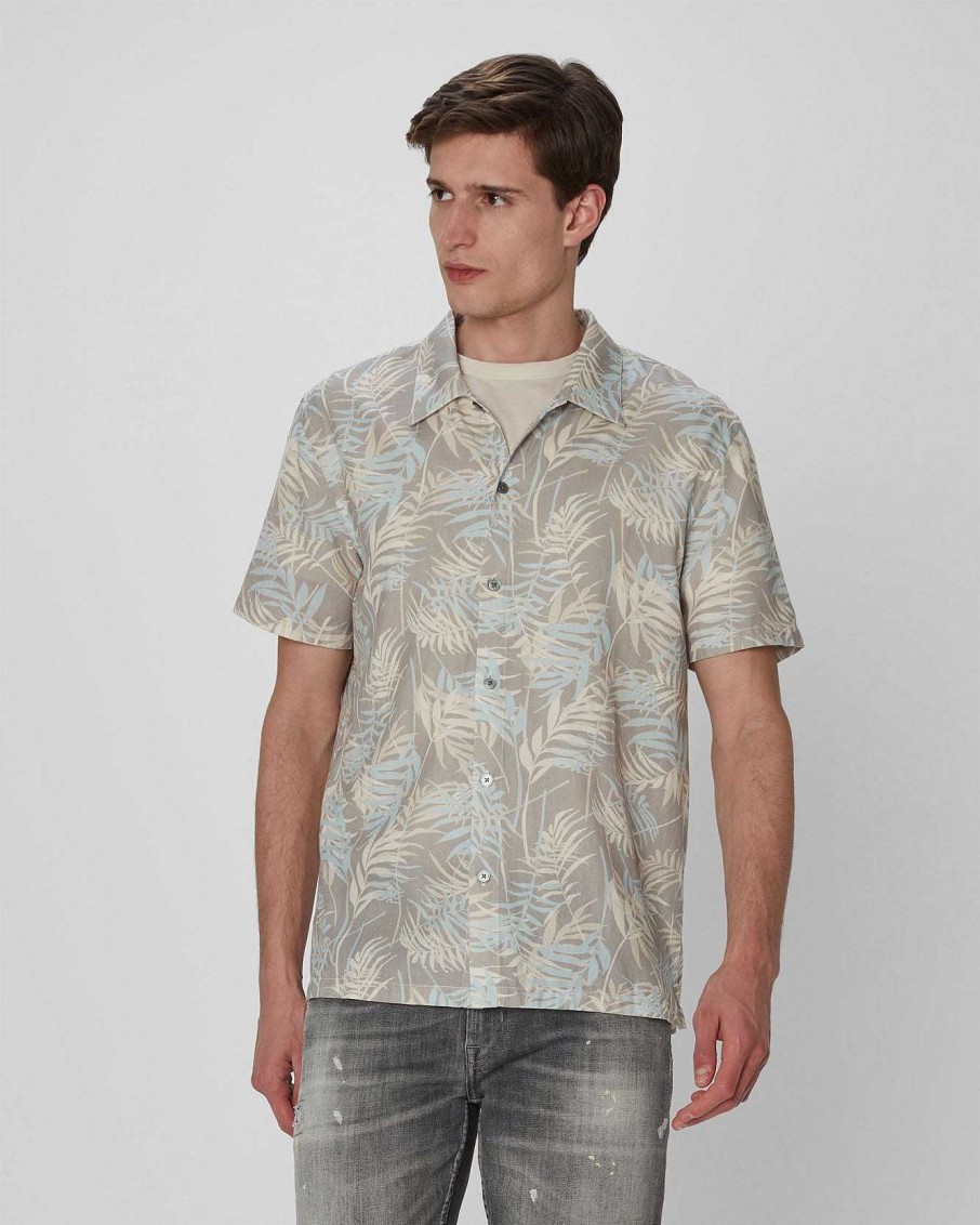 Uomo 7 For All Mankind Camicie | Camicia Da Campeggio Con Stampa Di Palme Indaco