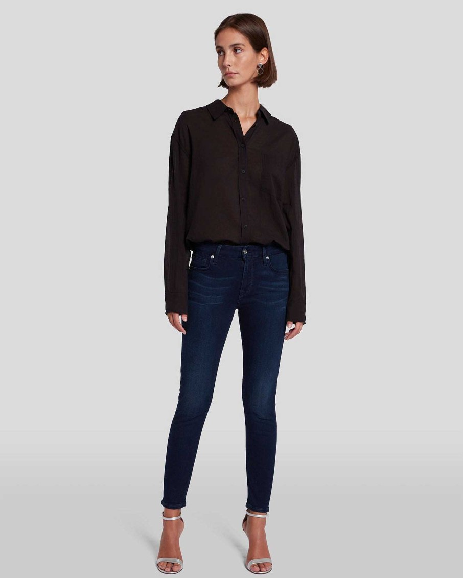 Donne 7 For All Mankind Jeans | Skinny Slim Alla Caviglia Illusion In Blu Crepuscolo Siltwltblu