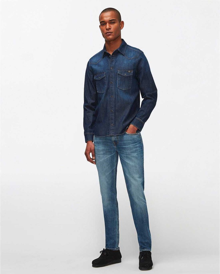 Uomo 7 For All Mankind Camicie | Camicia Western In Tek Elasticizzato Elementare