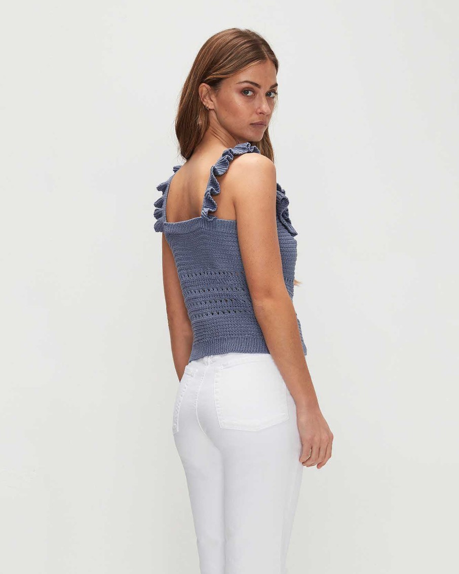 Donne 7 For All Mankind Cime | Canotta Anteriore All'Uncinetto Blu Denim