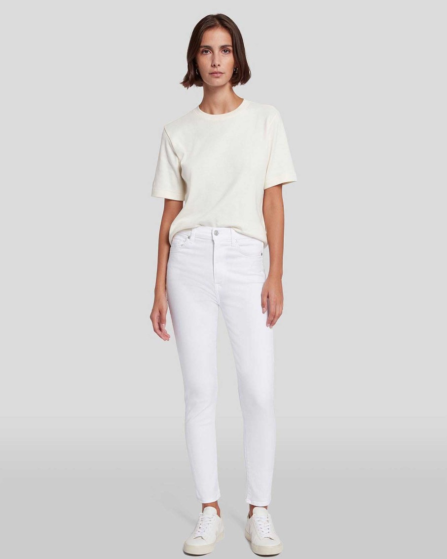 Donne 7 For All Mankind Jeans | Slim Illusion A Vita Alta Alla Caviglia Skinny Dentro Bianco Lussuoso