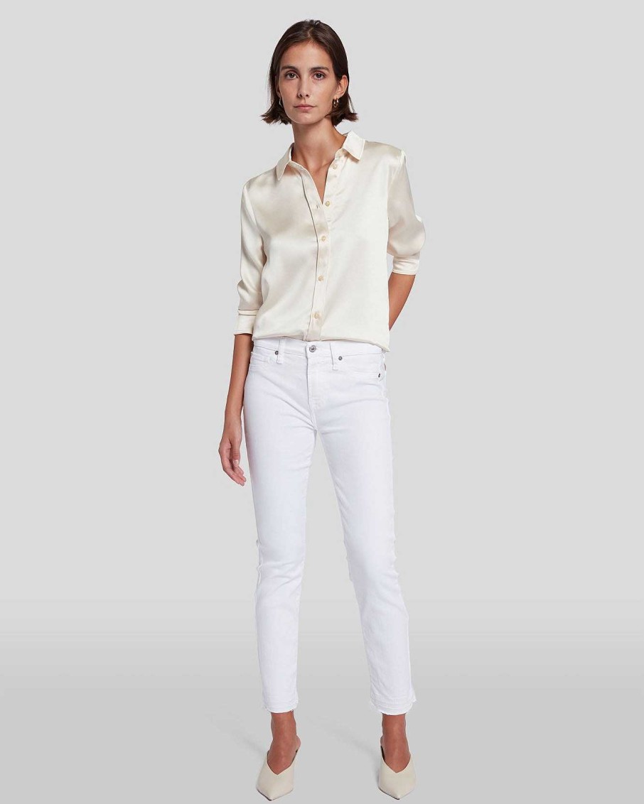 Donne 7 For All Mankind Jeans | Caviglia Roxanne Con Orlo Grezzo In Bianco Alla Moda Che Moda