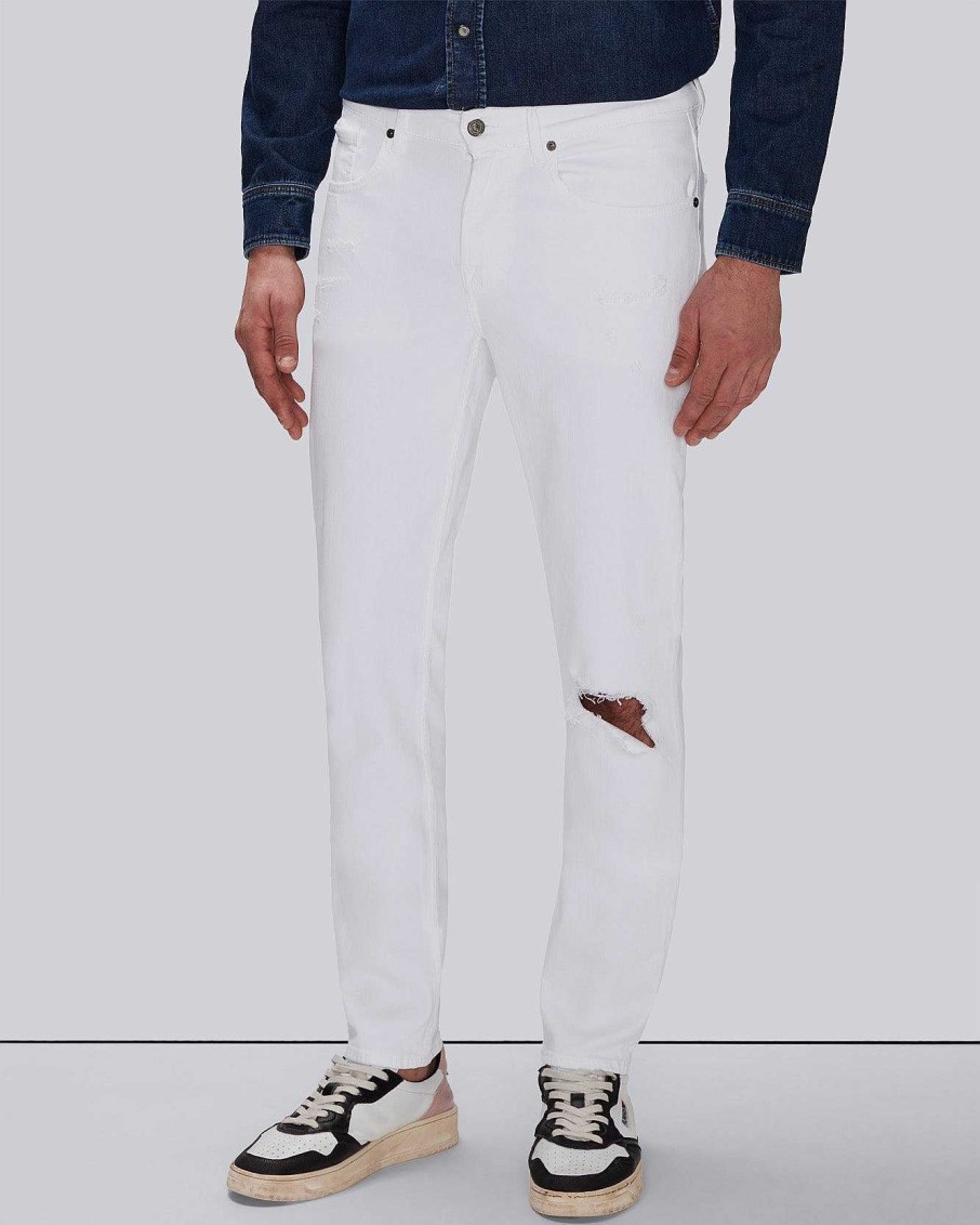 Uomo 7 For All Mankind Jeans | Earthkind Stretchtek Slimmy Affusolato Bianco