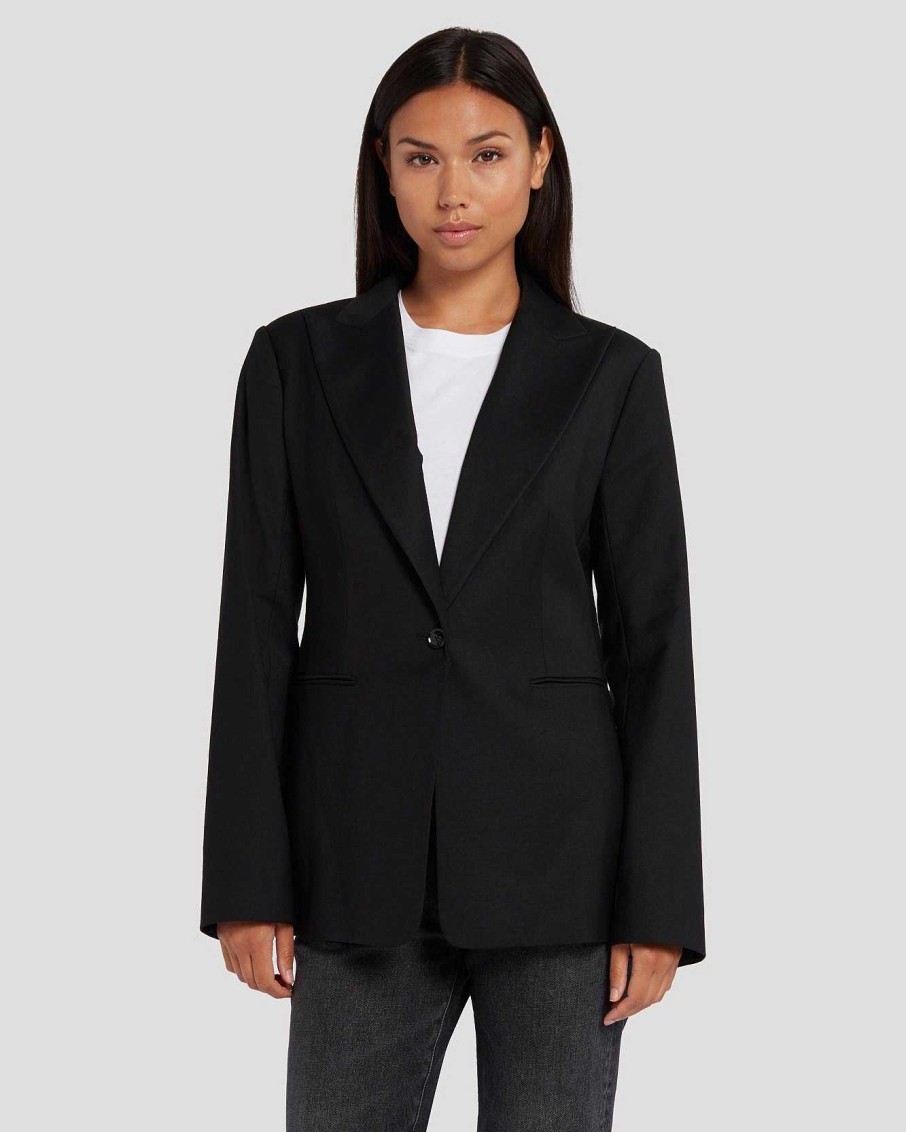 Donne 7 For All Mankind Giacche E Cappotti | Blazer Monopetto Dentro Nero