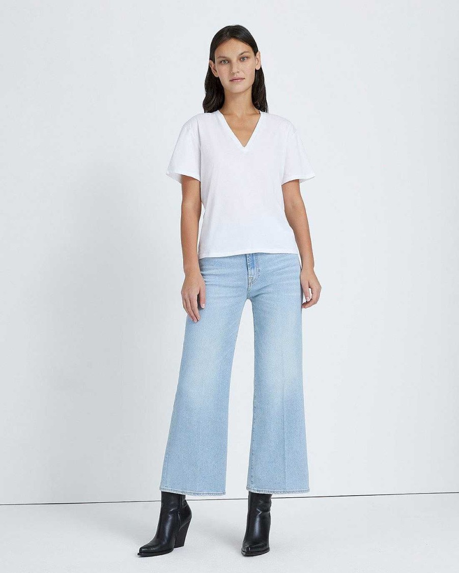 Donne 7 For All Mankind Cime | T-Shirt Con Scollo A V Bianco