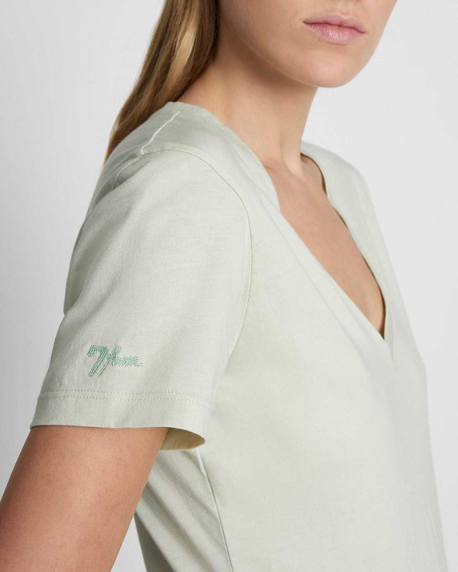 Donne 7 For All Mankind Cime | T-Shirt Con Scollo A V Easy In Cotone Pima Schiuma Marina