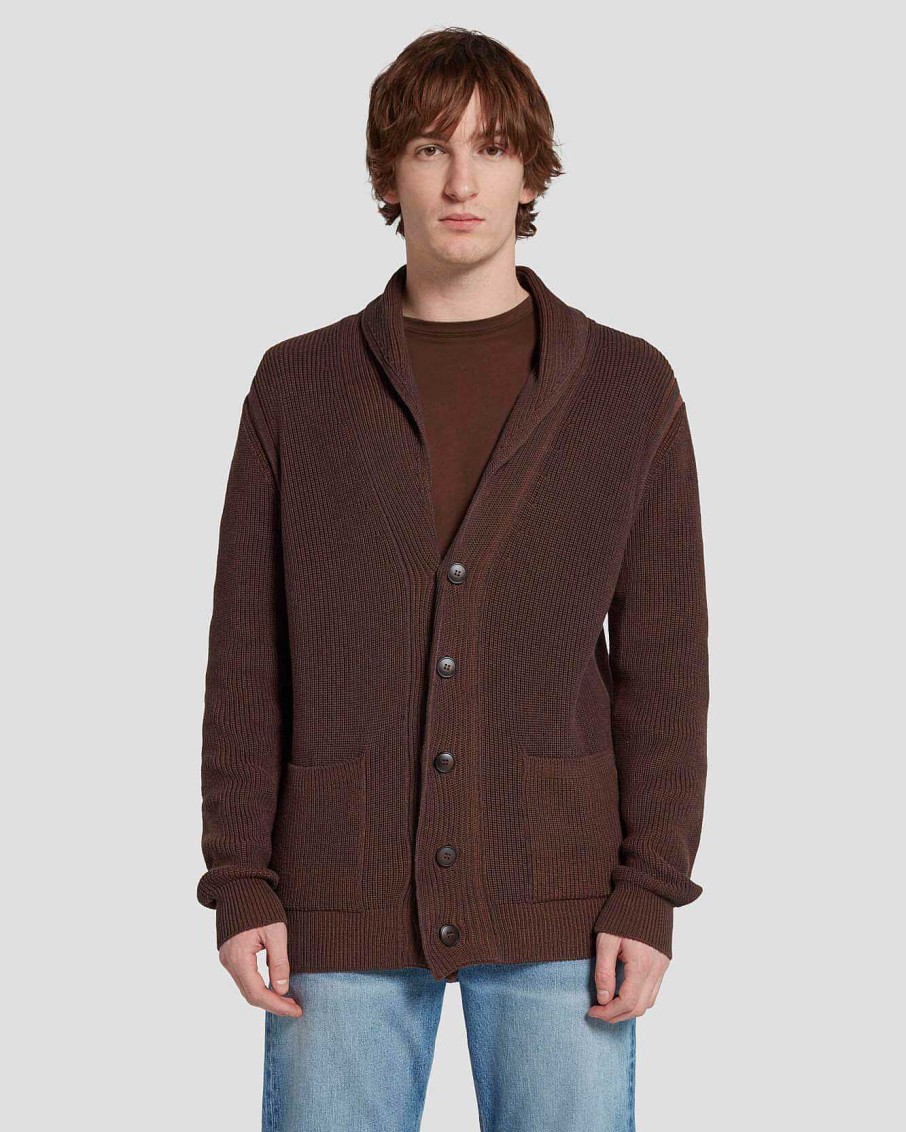 Uomo 7 For All Mankind Maglioni | Cardigan Con Scialle Dentro Castagna