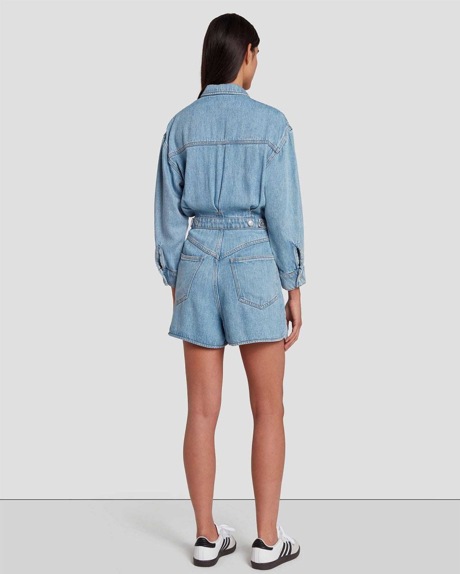 Donne 7 For All Mankind Jeans | Shorts In Denim Lucente Dentro Blu Vulcano