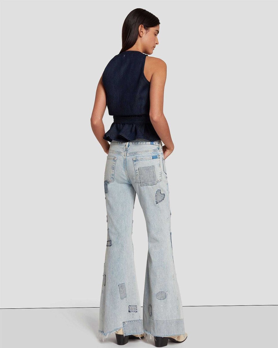 Donne 7 For All Mankind Jeans | Svasatura A Vita Bassa Senza Sartoria In Patchwork Di Iris Patchwork Irlandese