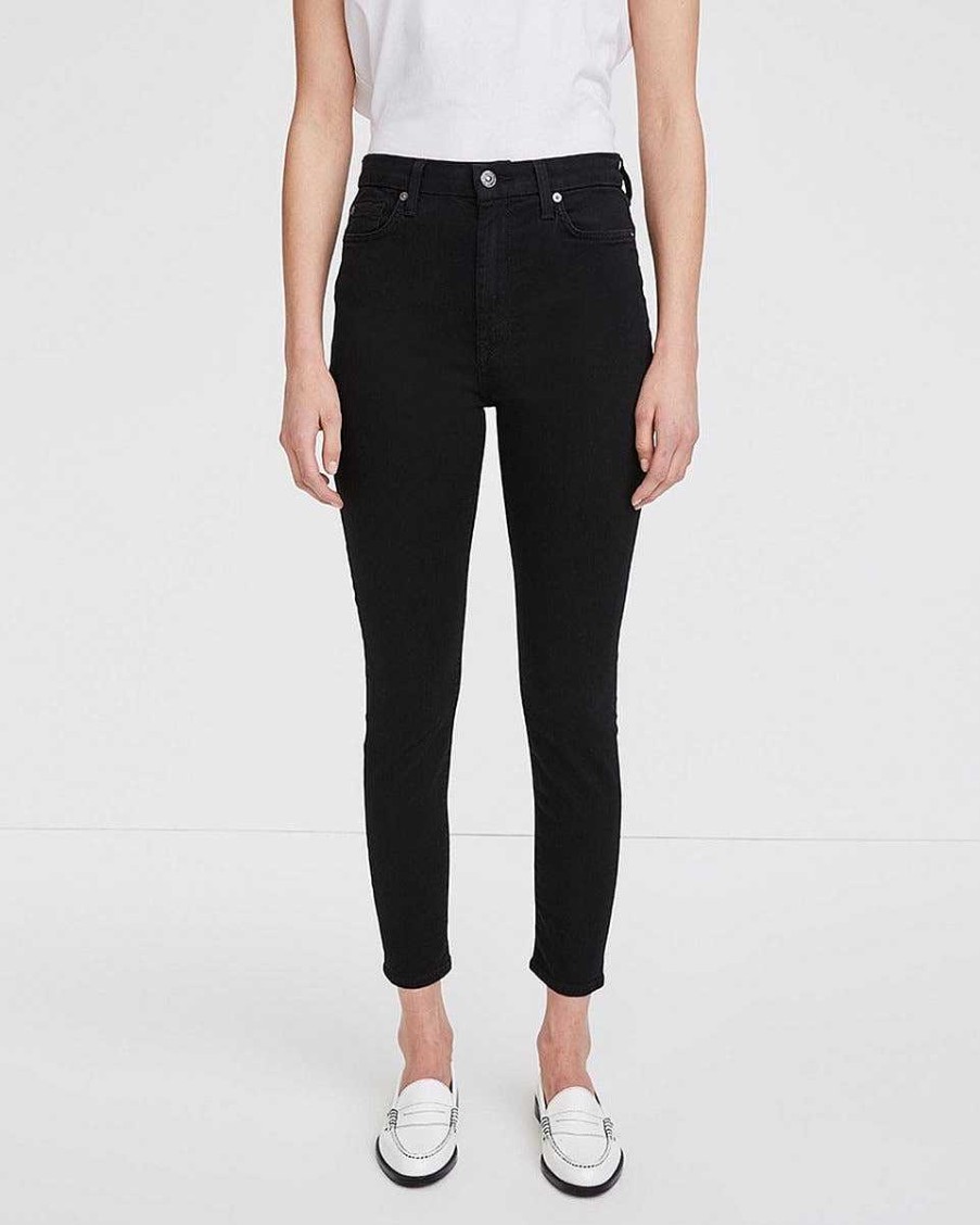 Donne 7 For All Mankind Jeans | B(Air) Skinny Alla Caviglia A Vita Alta In Nero Baiblack