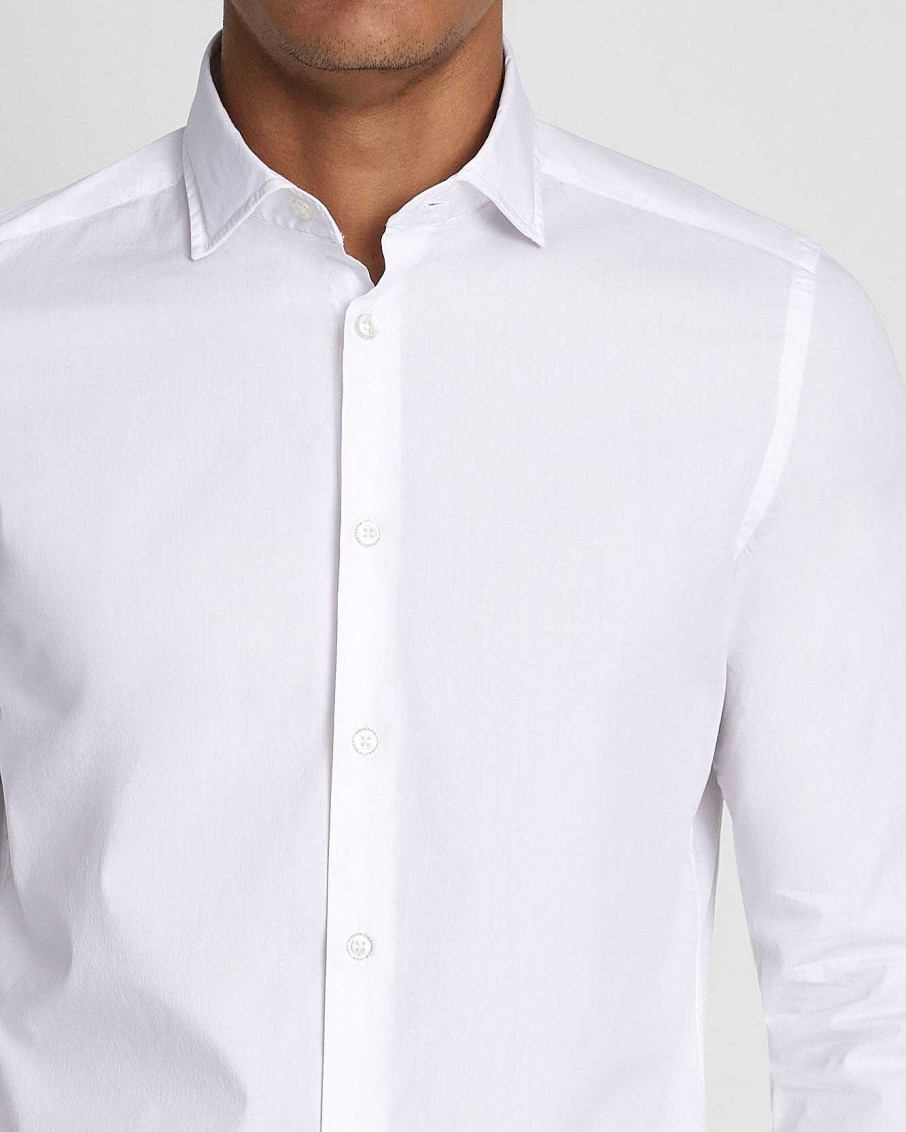 Uomo 7 For All Mankind Camicie | Camicia In Popeline A Maniche Lunghe Bianco