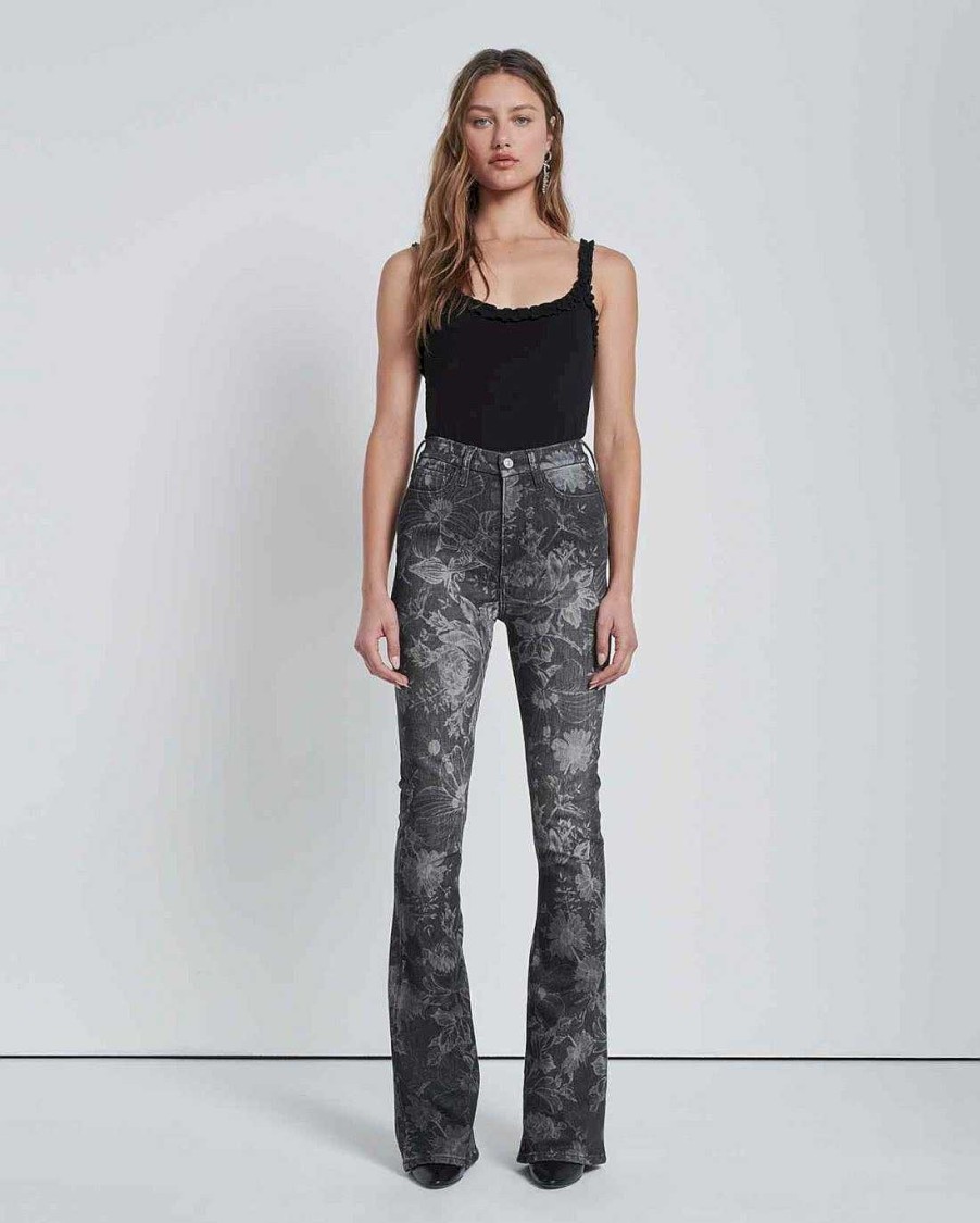 Donne 7 For All Mankind Jeans | Bootcut Skinny A Vita Ultra Alta Nero Floreale Da Favola