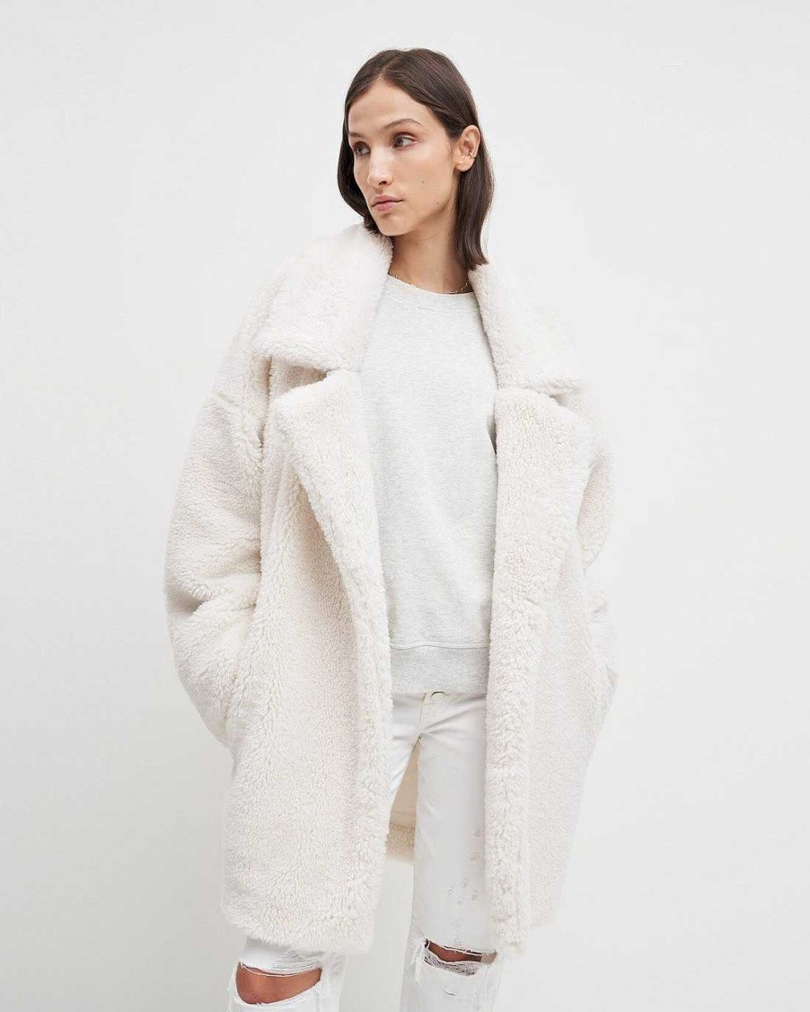 Donne 7 For All Mankind Giacche E Cappotti | Cappotto Accogliente In Shearling Avorio