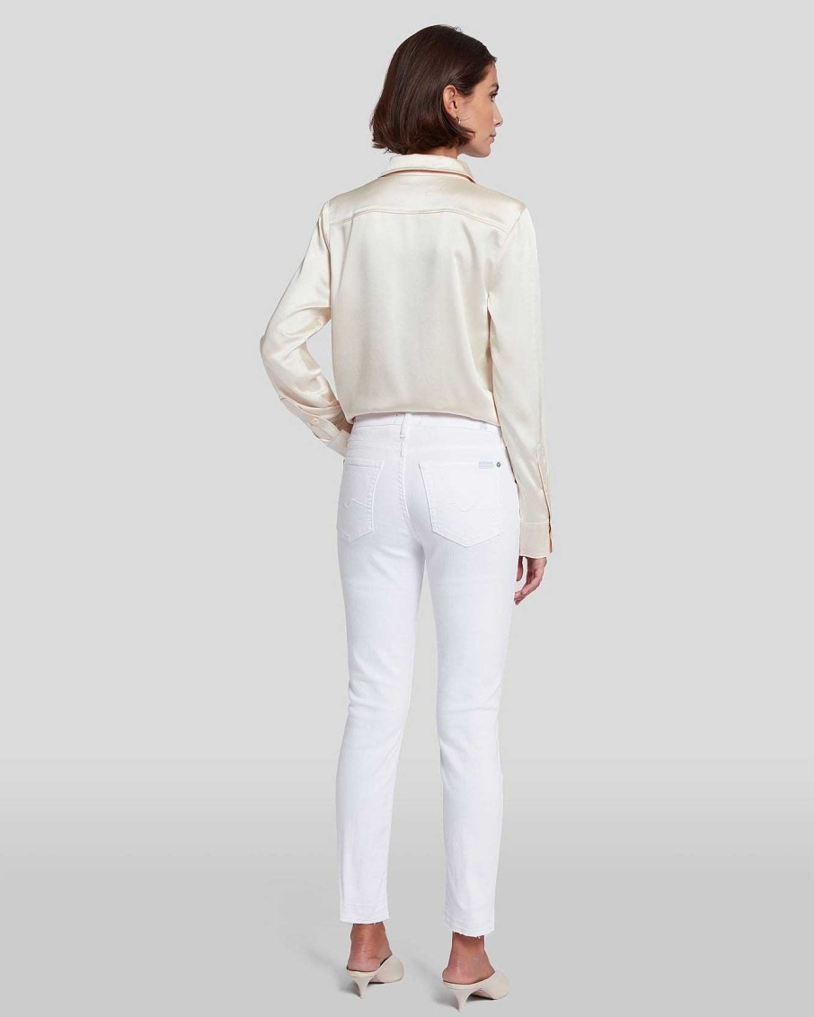 Donne 7 For All Mankind Jeans | Caviglia Roxanne Con Orlo Grezzo In Bianco Alla Moda Che Moda