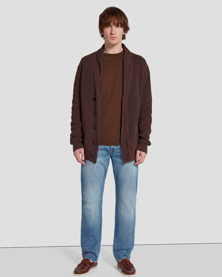 Uomo 7 For All Mankind Maglioni | Cardigan Con Scialle Dentro Castagna