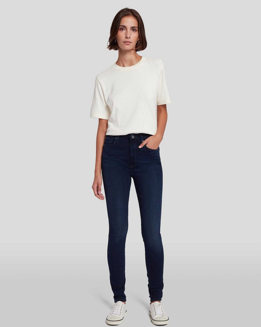 Donne 7 For All Mankind Jeans | Skinny Slim A Vita Alta Illusion In Blu Crepuscolo Siltwltblu