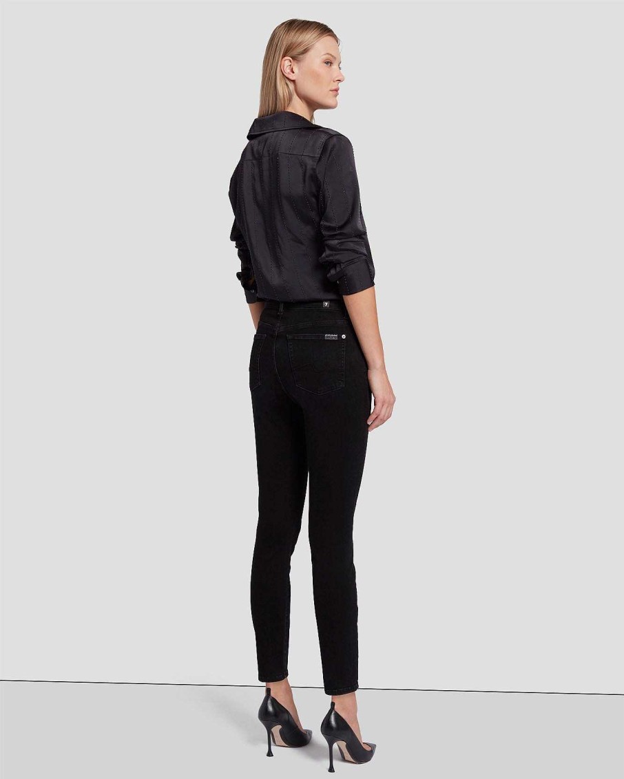 Donne 7 For All Mankind Jeans | Vita Alta Caviglia Skinny Dentro Rosa Nera