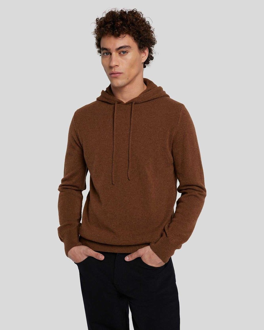 Uomo 7 For All Mankind Maglioni | Felpa Con Cappuccio In Cashmere Abbronzatura Elegante