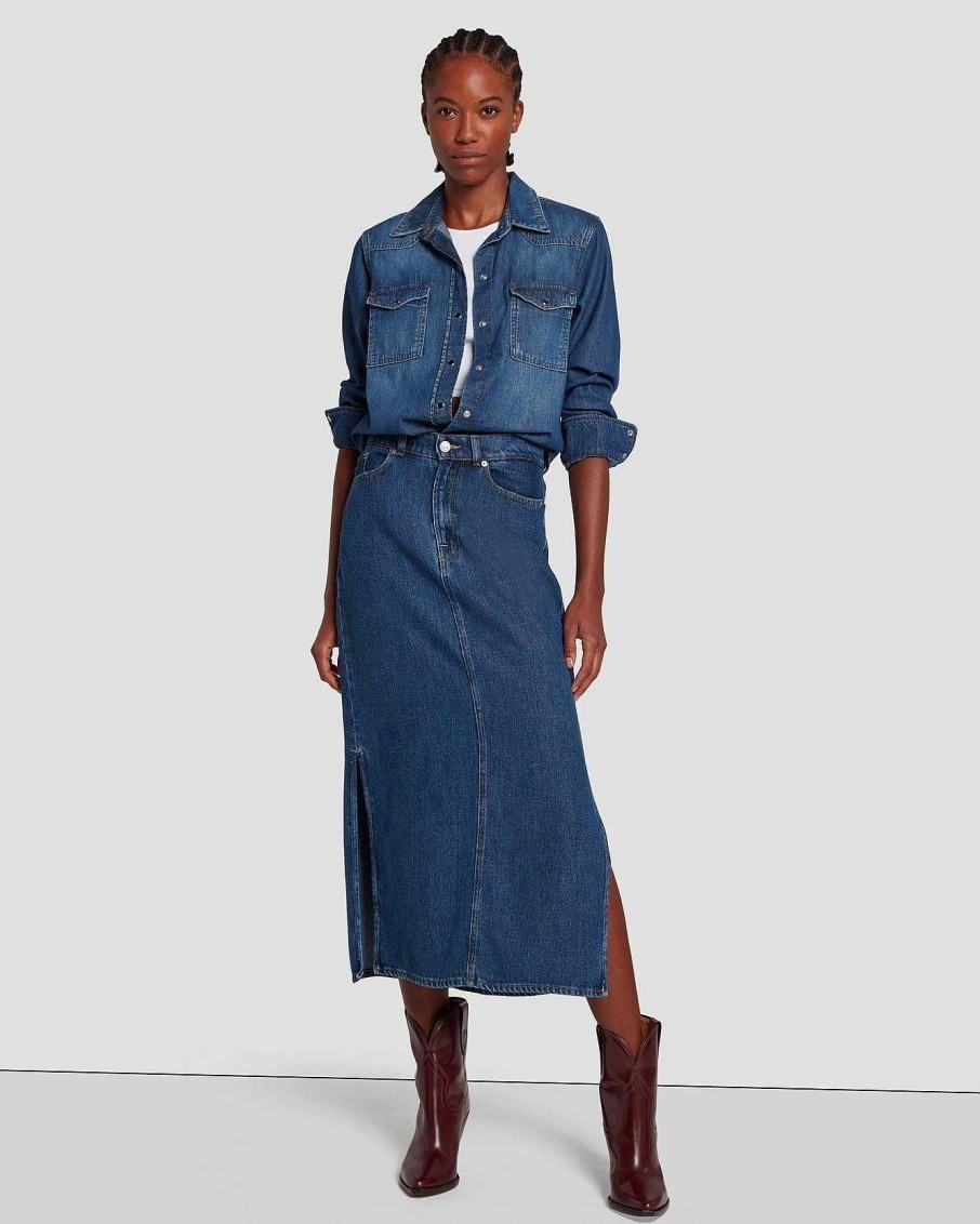 Donne 7 For All Mankind Jeans | Gonna Midi In Denim Bluenote