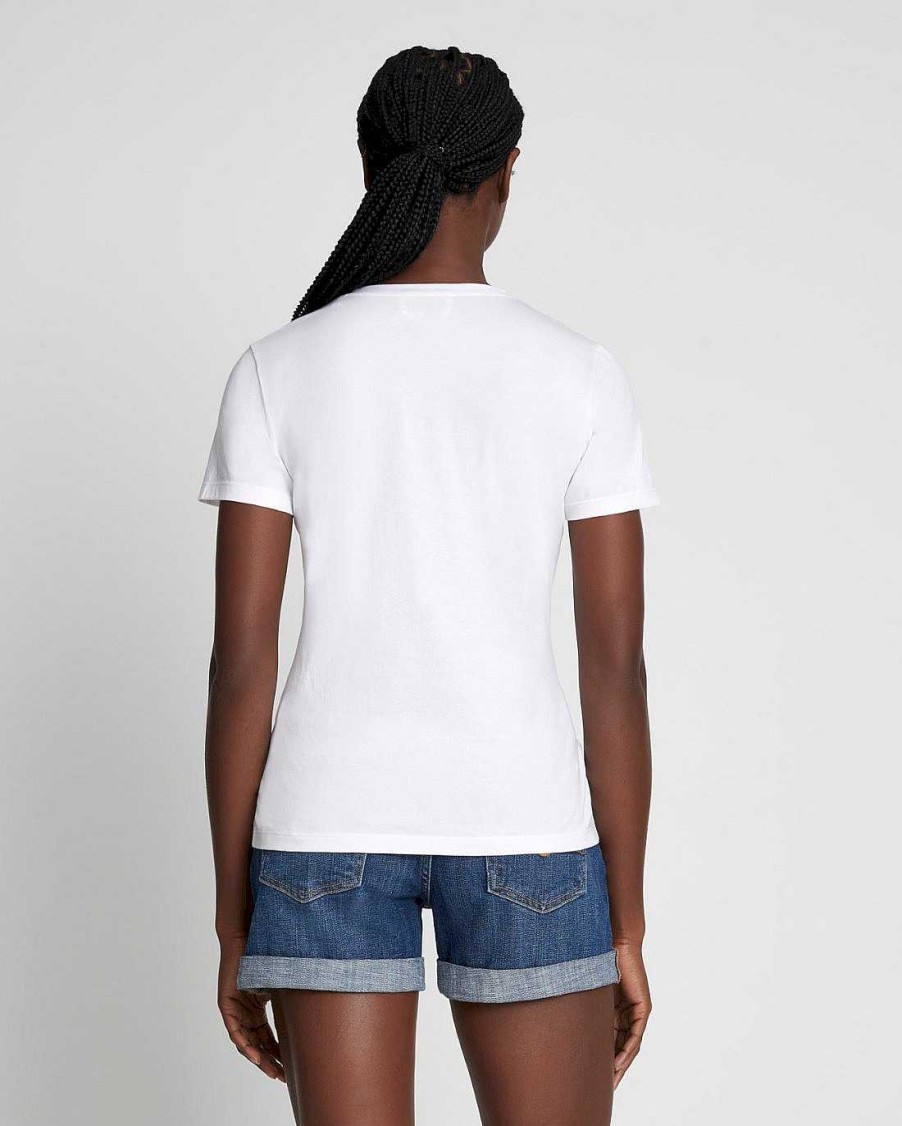 Donne 7 For All Mankind Cime | T-Shirt Con Scollo A V Easy In Cotone Pima Bianco Ottico