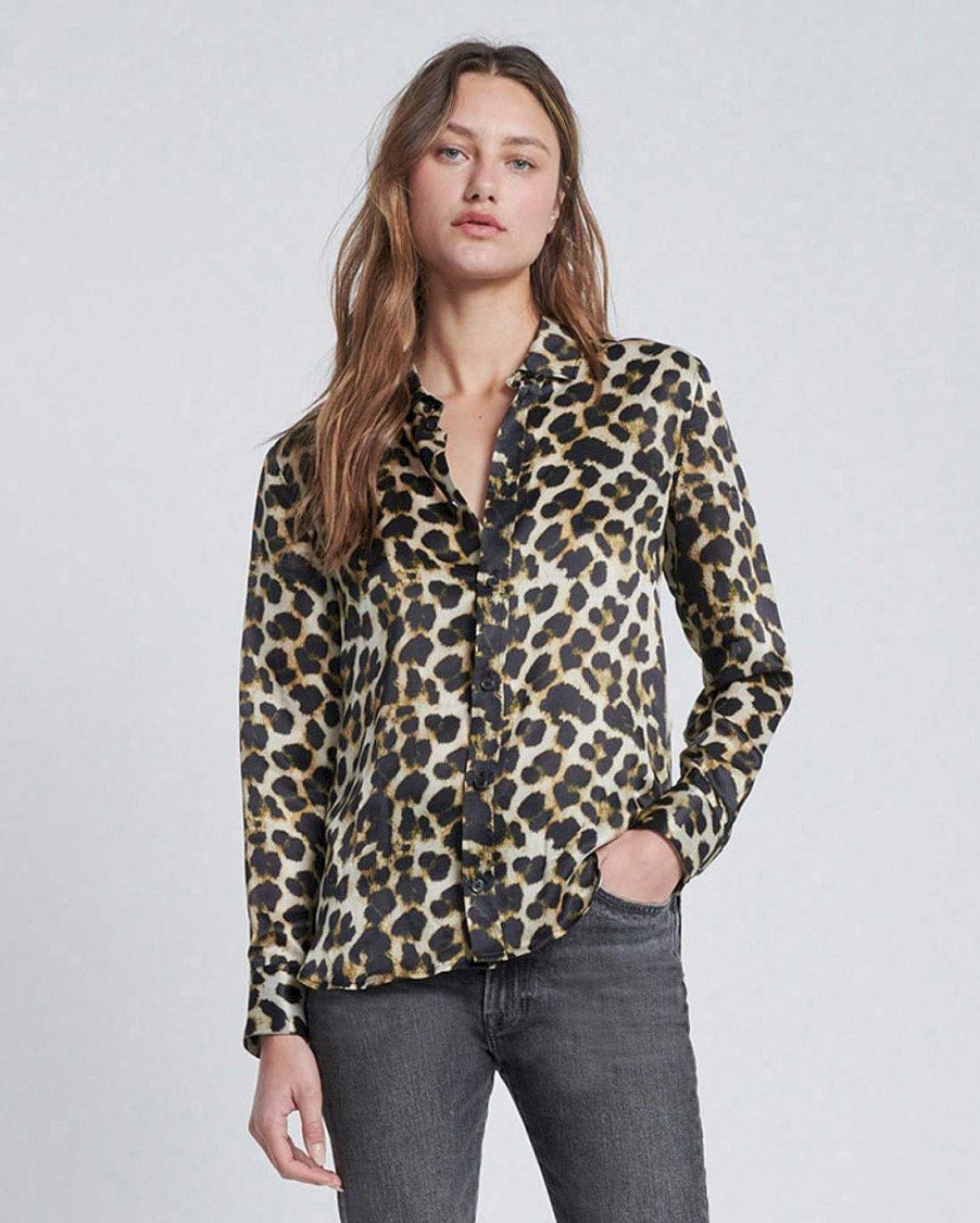 Donne 7 For All Mankind Cime | Camicia Abbottonata In Seta Dentro Leopardo