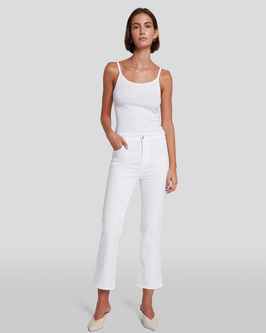 Donne 7 For All Mankind Jeans | Slim Illusion A Vita Alta Slim Kick In Bianco Lussuoso